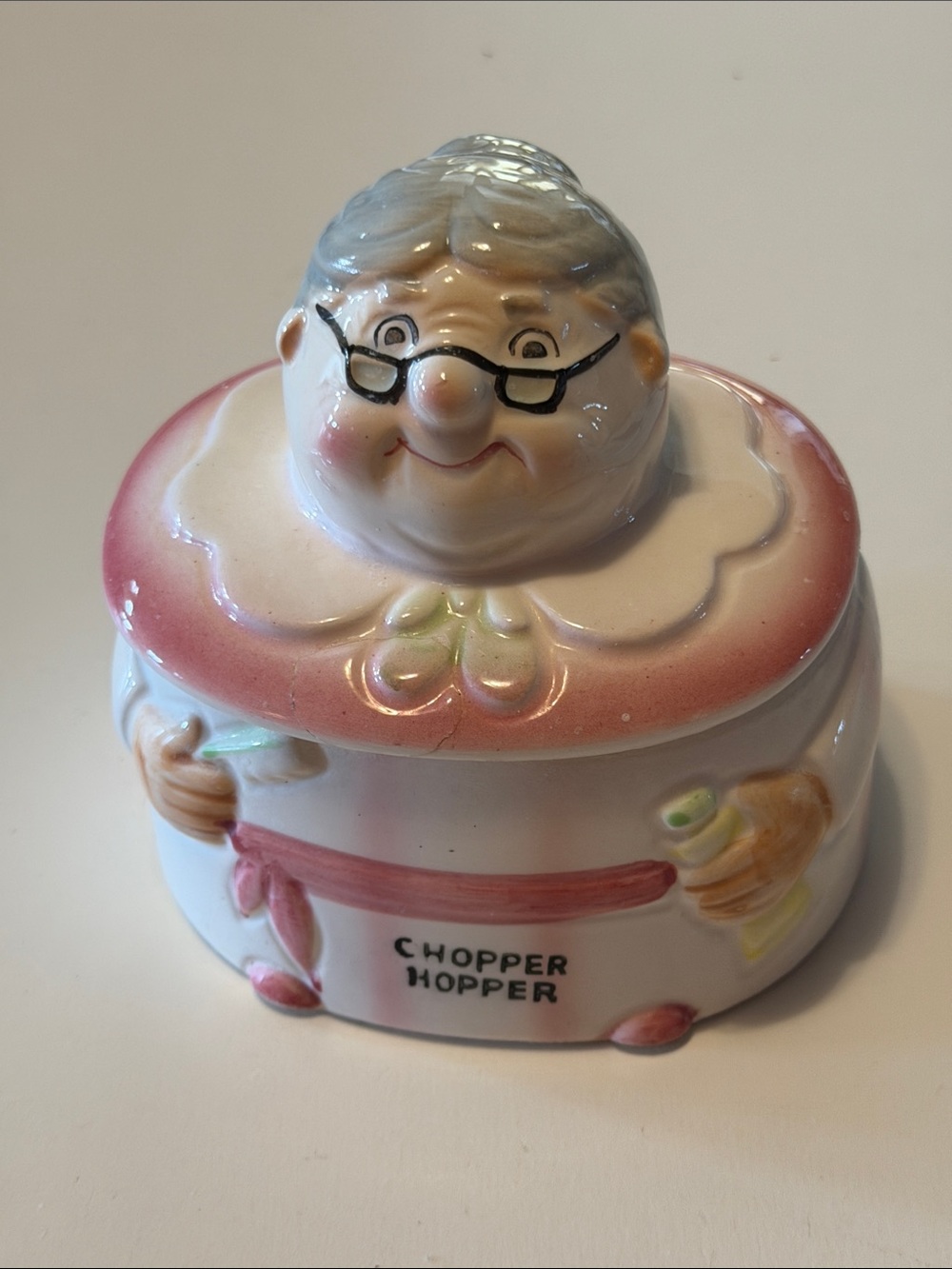 Chadwick ceramic novelty item. Grandma’s chopper hopper for false teeth.